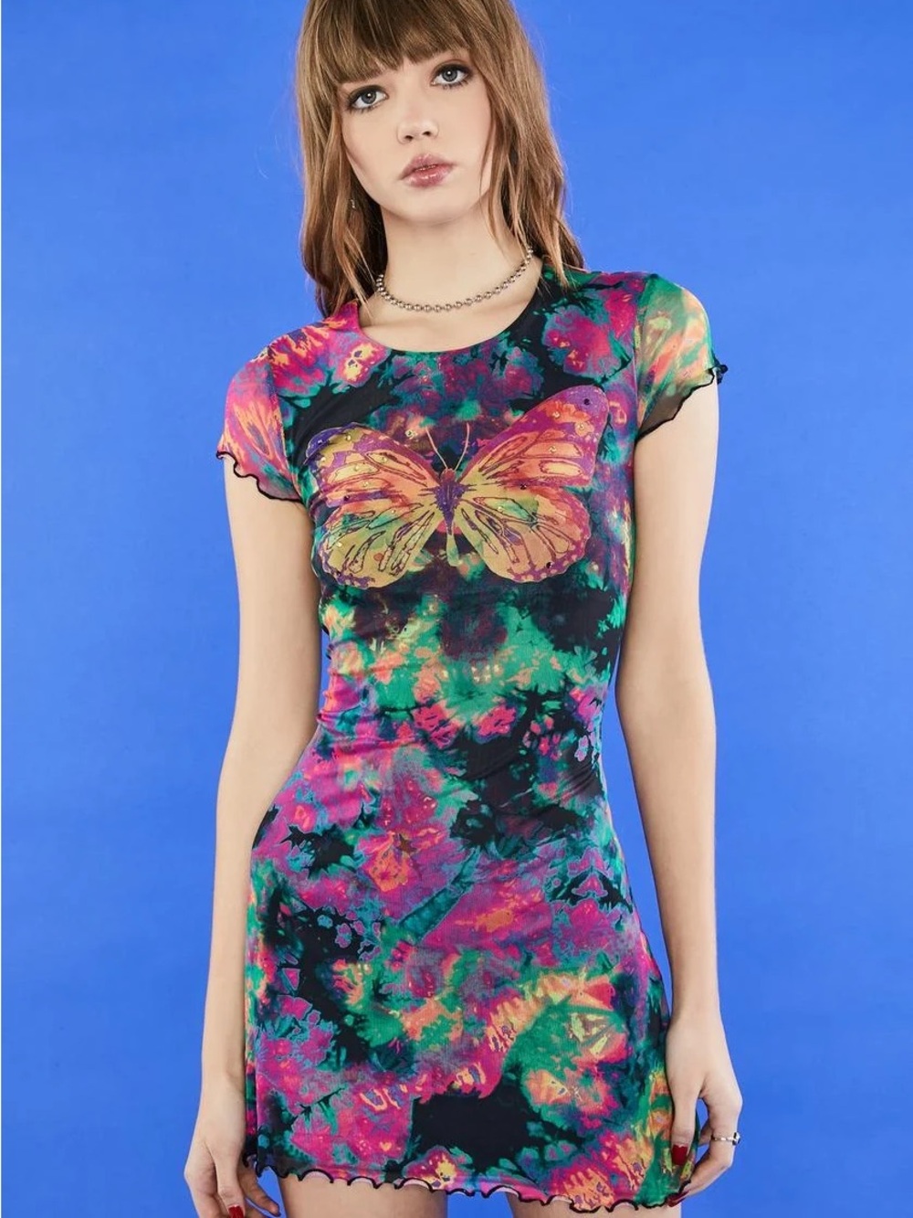 dELiA*s for Doll’s Kill Y2K Tie-Dye Butterfly mesh Mini Dress